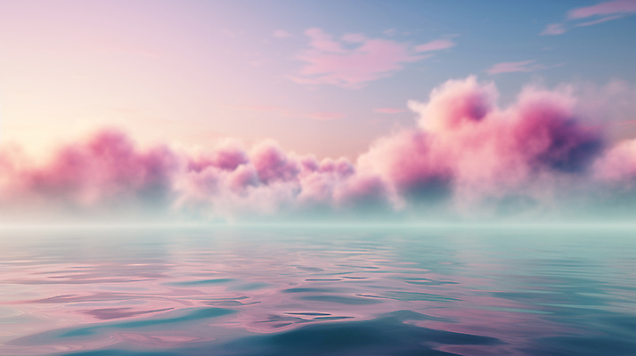 JPG 구름 편집이미지 물결 바다 분홍색 백그라운드 풍경 사람없음 안개 디지털합성 파스텔톤 수평선 편집소스 편집실사 AI컴퓨터그래픽 AI콘텐츠 자연요소 컬러 날씨 CG 파일형식