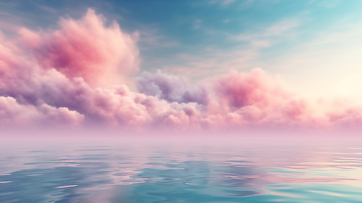 JPG 구름 편집이미지 물결 바다 분홍색 백그라운드 풍경 사람없음 안개 디지털합성 파스텔톤 수평선 편집소스 편집실사 AI컴퓨터그래픽 AI콘텐츠 자연요소 컬러 날씨 CG 파일형식