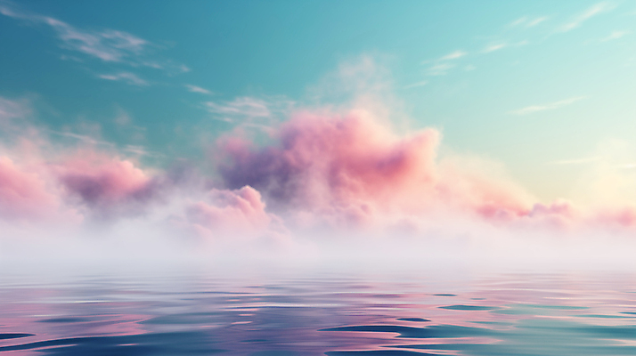 JPG 구름 편집이미지 물결 바다 분홍색 백그라운드 풍경 사람없음 안개 디지털합성 파스텔톤 수평선 편집소스 편집실사 AI컴퓨터그래픽 AI콘텐츠 자연요소 컬러 날씨 CG 파일형식