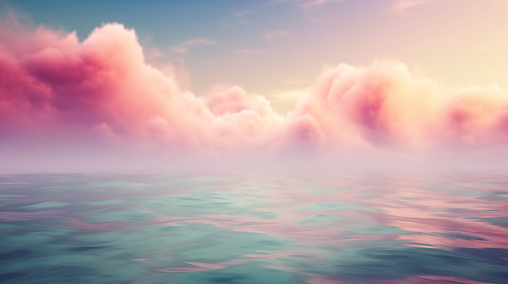 JPG 구름 편집이미지 물결 바다 분홍색 백그라운드 풍경 사람없음 안개 디지털합성 파스텔톤 수평선 편집소스 편집실사 AI컴퓨터그래픽 AI콘텐츠 자연요소 컬러 날씨 CG 파일형식