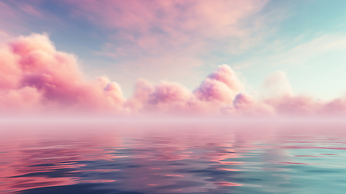 JPG 구름 편집이미지 물결 바다 분홍색 백그라운드 풍경 사람없음 안개 디지털합성 파스텔톤 수평선 편집소스 편집실사 AI컴퓨터그래픽 AI콘텐츠 자연요소 컬러 날씨 CG 파일형식