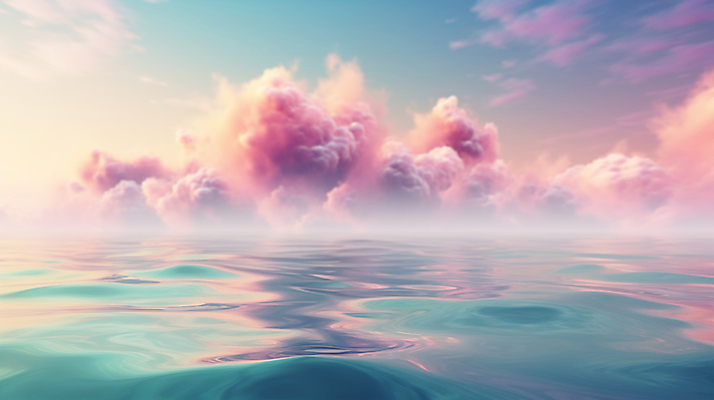 JPG 구름 편집이미지 물결 바다 분홍색 백그라운드 풍경 사람없음 안개 디지털합성 파스텔톤 수평선 편집소스 편집실사 AI컴퓨터그래픽 AI콘텐츠 자연요소 컬러 날씨 CG 파일형식