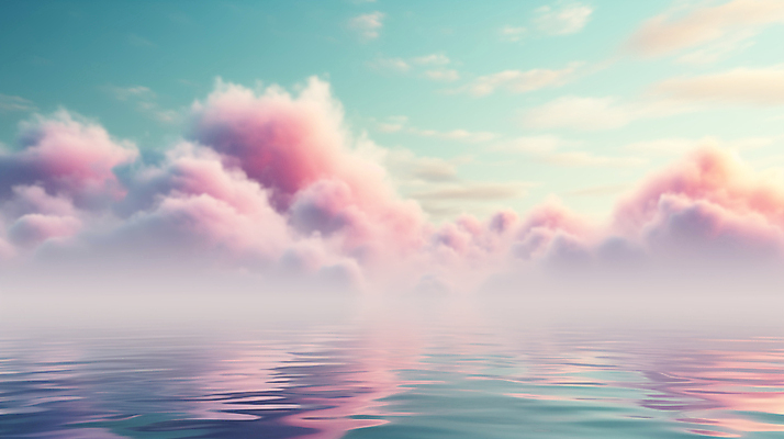 JPG 구름 편집이미지 물결 바다 분홍색 백그라운드 풍경 사람없음 안개 디지털합성 파스텔톤 수평선 편집소스 편집실사 AI컴퓨터그래픽 AI콘텐츠 자연요소 컬러 날씨 CG 파일형식