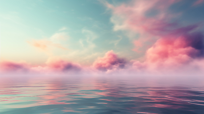 JPG 구름 편집이미지 물결 바다 분홍색 백그라운드 풍경 사람없음 안개 디지털합성 파스텔톤 수평선 편집소스 편집실사 AI컴퓨터그래픽 AI콘텐츠 자연요소 컬러 날씨 CG 파일형식