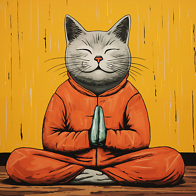 JPG 한마리 일러스트 사람없음 눈감음 고양이 디지털합성 명상 가부좌 손모으기 고양이캐릭터 편집소스 차분 국내일러스트 AI일러스트 AI콘텐츠 1 동물캐릭터 컨셉 포유류 모션 앉기 손짓 반려동물 파일형식