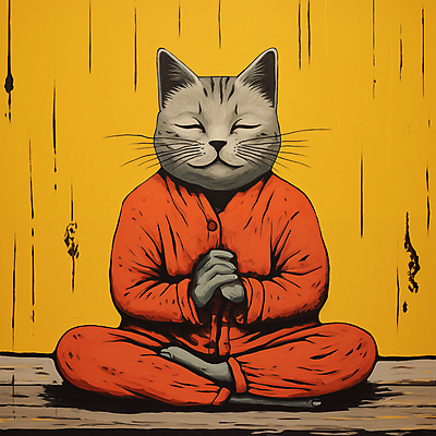 JPG 한마리 일러스트 사람없음 눈감음 고양이 디지털합성 명상 가부좌 손모으기 고양이캐릭터 편집소스 차분 국내일러스트 AI일러스트 AI콘텐츠 1 동물캐릭터 컨셉 포유류 모션 앉기 손짓 반려동물 파일형식