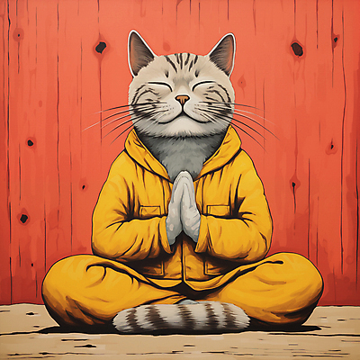 JPG 한마리 일러스트 사람없음 눈감음 고양이 디지털합성 명상 가부좌 손모으기 고양이캐릭터 편집소스 차분 국내일러스트 AI일러스트 AI콘텐츠 1 동물캐릭터 컨셉 포유류 모션 앉기 손짓 반려동물 파일형식