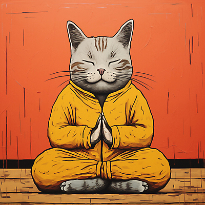 JPG 한마리 일러스트 사람없음 눈감음 고양이 디지털합성 명상 가부좌 손모으기 고양이캐릭터 편집소스 차분 국내일러스트 AI일러스트 AI콘텐츠 1 동물캐릭터 컨셉 포유류 모션 앉기 손짓 반려동물 파일형식