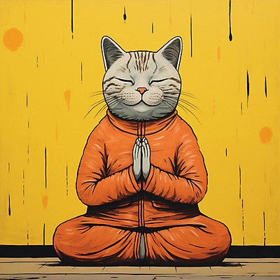JPG 한마리 일러스트 사람없음 눈감음 고양이 디지털합성 명상 가부좌 손모으기 고양이캐릭터 편집소스 차분 국내일러스트 AI일러스트 AI콘텐츠 1 동물캐릭터 컨셉 포유류 모션 앉기 손짓 반려동물 파일형식