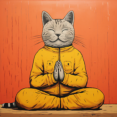 JPG 한마리 일러스트 사람없음 눈감음 고양이 디지털합성 명상 가부좌 손모으기 고양이캐릭터 편집소스 차분 국내일러스트 AI일러스트 AI콘텐츠 1 동물캐릭터 컨셉 포유류 모션 앉기 손짓 반려동물 파일형식
