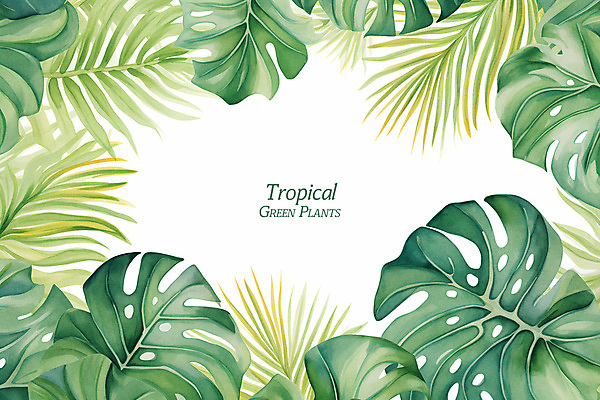 PSD 백그라운드 일러스트 수채화 프레임 사람없음 초록색 여름 야자수 관엽식물 열대잎 트로피컬아트 여름배경 국내일러스트 나무 식물 계절 컬러 잎 그림 파일형식
