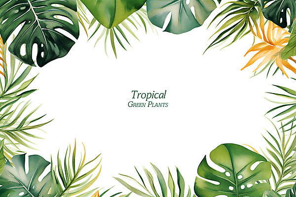 PSD 백그라운드 일러스트 수채화 프레임 사람없음 초록색 여름 야자수 관엽식물 열대잎 트로피컬아트 여름배경 국내일러스트 나무 식물 계절 컬러 잎 그림 파일형식