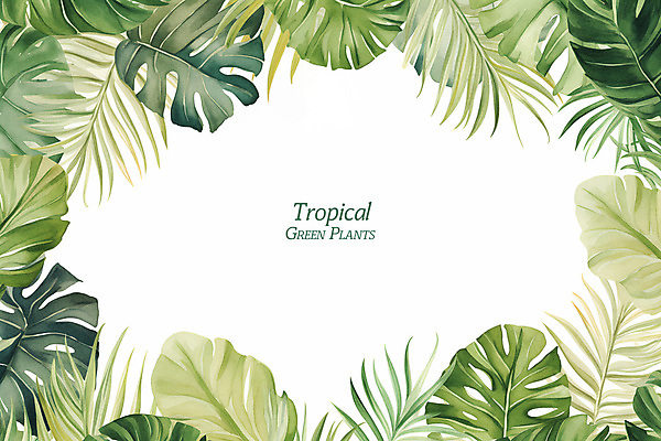 PSD 백그라운드 일러스트 수채화 프레임 사람없음 초록색 여름 야자수 관엽식물 열대잎 트로피컬아트 여름배경 국내일러스트 나무 식물 계절 컬러 잎 그림 파일형식