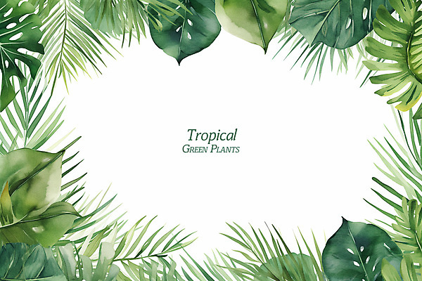 PSD 백그라운드 일러스트 수채화 프레임 사람없음 초록색 여름 야자수 관엽식물 열대잎 트로피컬아트 여름배경 국내일러스트 나무 식물 계절 컬러 잎 그림 파일형식