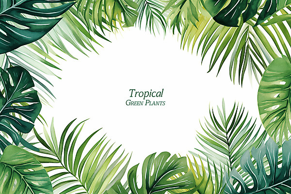 PSD 백그라운드 일러스트 수채화 프레임 사람없음 초록색 여름 야자수 관엽식물 열대잎 트로피컬아트 여름배경 국내일러스트 나무 식물 계절 컬러 잎 그림 파일형식