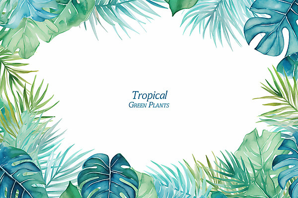 PSD 백그라운드 일러스트 수채화 프레임 사람없음 초록색 여름 야자수 관엽식물 열대잎 트로피컬아트 여름배경 국내일러스트 나무 식물 계절 컬러 잎 그림 파일형식
