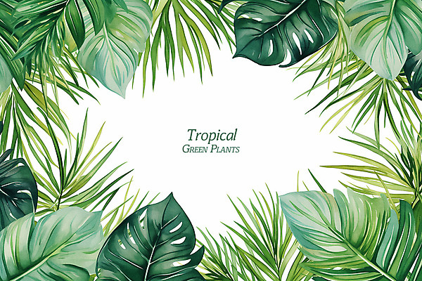 PSD 백그라운드 일러스트 수채화 프레임 사람없음 초록색 여름 야자수 관엽식물 열대잎 트로피컬아트 여름배경 국내일러스트 나무 식물 계절 컬러 잎 그림 파일형식
