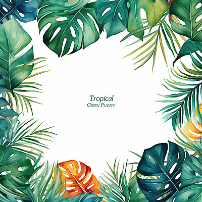 PSD 백그라운드 일러스트 수채화 프레임 사람없음 초록색 여름 야자수 관엽식물 열대잎 트로피컬아트 여름배경 국내일러스트 나무 식물 계절 컬러 잎 그림 파일형식