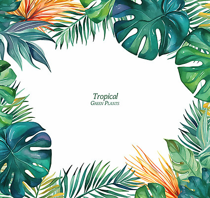 PSD 백그라운드 일러스트 수채화 프레임 사람없음 초록색 여름 야자수 관엽식물 열대잎 트로피컬아트 여름배경 국내일러스트 나무 식물 계절 컬러 잎 그림 파일형식