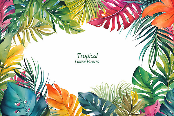 PSD 백그라운드 일러스트 수채화 프레임 사람없음 여름 야자수 관엽식물 열대잎 트로피컬아트 여름배경 국내일러스트 나무 식물 계절 잎 그림 파일형식