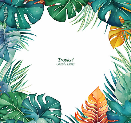 PSD 백그라운드 일러스트 수채화 프레임 사람없음 초록색 여름 야자수 관엽식물 열대잎 트로피컬아트 여름배경 국내일러스트 나무 식물 계절 컬러 잎 그림 파일형식