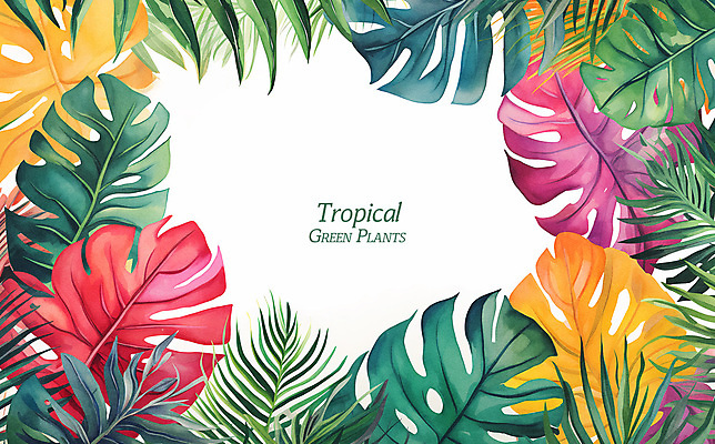 PSD 백그라운드 일러스트 수채화 프레임 사람없음 여름 야자수 관엽식물 열대잎 트로피컬아트 여름배경 국내일러스트 나무 식물 계절 잎 그림 파일형식
