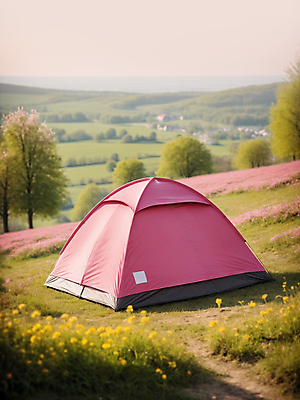 JPG 나무 편집이미지 꽃 분홍색 자연 산 텐트 풍경 잔디 초원 사람없음 봄 캠핑 디지털합성 편집소스 편집실사 AI포토 AI콘텐츠 식물 계절 컬러 레저 캠핑도구 CG 생태계 파일형식