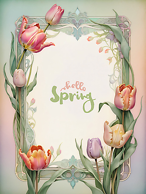 PSD 영어 잎 일러스트 봄꽃 프레임 타이포그라피 사람없음 사각형 봄 튤립 디지털합성 편집소스 국내일러스트 도형 식물 문자 계절 꽃 파일형식