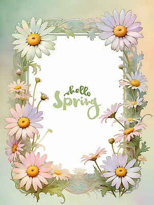 PSD 식물 영어 꽃 잎 일러스트 봄꽃 프레임 타이포그라피 사람없음 사각형 봄 디지털합성 데이지 편집소스 국내일러스트 도형 문자 계절 파일형식