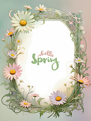 PSD 식물 영어 꽃 잎 일러스트 봄꽃 프레임 타이포그라피 사람없음 사각형 봄 디지털합성 편집소스 국내일러스트 도형 문자 계절 파일형식