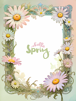 PSD 식물 영어 꽃 잎 일러스트 봄꽃 프레임 타이포그라피 사람없음 사각형 봄 디지털합성 데이지 편집소스 국내일러스트 도형 문자 계절 파일형식