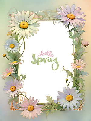 PSD 식물 영어 꽃 잎 일러스트 봄꽃 프레임 타이포그라피 사람없음 사각형 봄 디지털합성 데이지 편집소스 국내일러스트 도형 문자 계절 파일형식