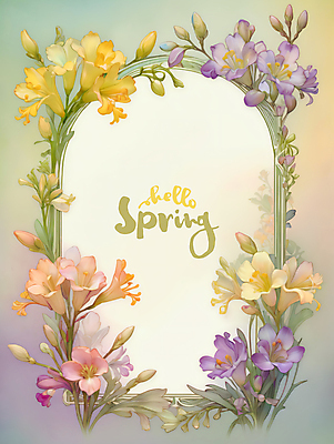 PSD 영어 잎 일러스트 봄꽃 프레임 타이포그라피 사람없음 봄 디지털합성 타원형 프리지어 편집소스 국내일러스트 식물 문자 계절 꽃 원형 파일형식