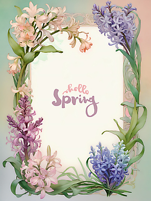 PSD 영어 잎 일러스트 봄꽃 프레임 타이포그라피 사람없음 사각형 봄 디지털합성 히아신스 편집소스 국내일러스트 도형 식물 문자 계절 꽃 파일형식