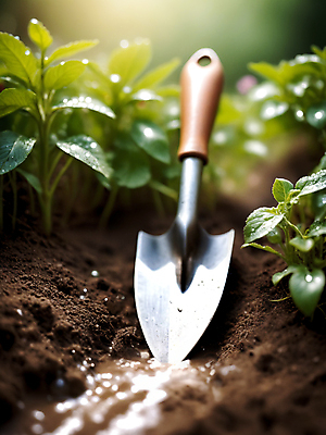 JPG 편집이미지 물줄기 사람없음 정원 흙 봄 풀잎 모종삽 디지털합성 편집소스 홈가드닝 편집실사 AI포토 AI콘텐츠 식물 계절 잎 물 풀_식물 삽 CG 원예 파일형식