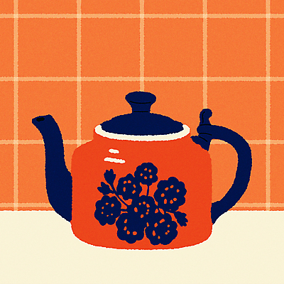 일러스트 주전자 티타임 잔 사람없음 그래픽 컵 컬러풀 주황색 빈티지 차 찻주전자 엽서 격자 미니멀 국내일러스트 AI파일 식기 음료 컬러 컨셉 무늬 주방용품 휴식 편지 파일형식 벡터