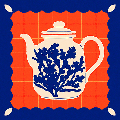 일러스트 주전자 티타임 잔 사람없음 그래픽 컵 파란색 컬러풀 빈티지 차 찻주전자 엽서 격자 미니멀 국내일러스트 AI파일 식기 음료 컬러 컨셉 무늬 주방용품 휴식 편지 파일형식 벡터
