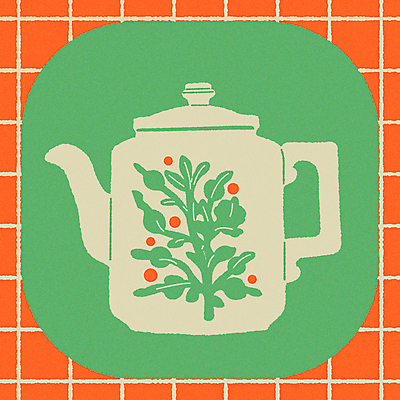 일러스트 주전자 티타임 잔 사람없음 그래픽 컵 초록색 컬러풀 주황색 빈티지 차 찻주전자 엽서 격자 미니멀 국내일러스트 AI파일 식기 음료 컬러 컨셉 무늬 주방용품 휴식 편지 파일형식 벡터