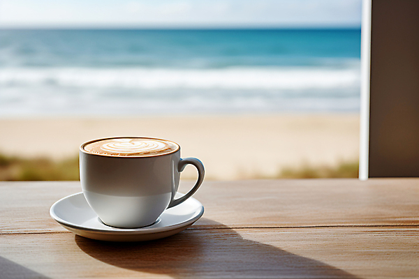 JPG 편집이미지 여유 커피 바다 탁자 휴식 풍경 사람없음 커피잔 블러효과 카페테라스 편집실사 AI포토 AI콘텐츠 감정 음료 가구 컨셉 잔 카페 CG 블러 파일형식 효과