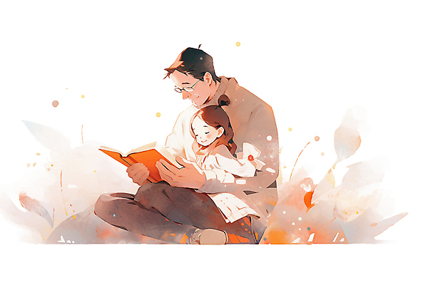 전신 PSD 여자 남자 딸 어린이 일러스트 가족 미소 앉기 소녀 성인 두명 책 부모 독서 자녀 아빠 읽기 부녀 국내일러스트 관계 모션 표정 사람 파일형식