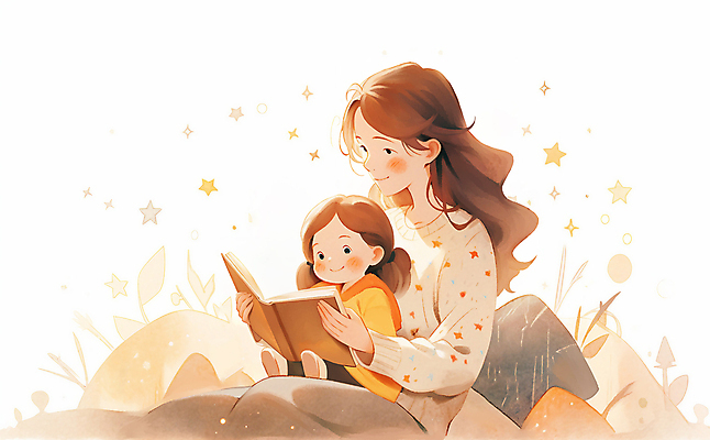 PSD 여자 딸 어린이 일러스트 가족 모녀 엄마 미소 앉기 소녀 상반신 성인 두명 책 부모 독서 자녀 읽기 여자만 국내일러스트 관계 모션 표정 사람 파일형식