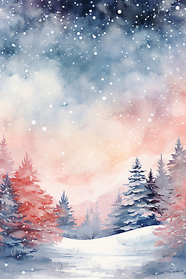 JPG 백그라운드 겨울 일러스트 자연 수채화 풍경 사람없음 숲 디지털합성 그림 번짐 국내일러스트 AI일러스트 AI콘텐츠 계절 생태계 파일형식 효과