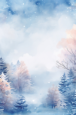 JPG 백그라운드 겨울 일러스트 자연 수채화 풍경 사람없음 숲 디지털합성 그림 번짐 국내일러스트 AI일러스트 AI콘텐츠 계절 생태계 파일형식 효과