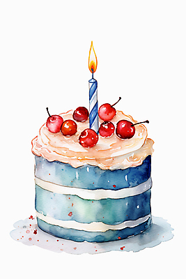 PSD 음식 일러스트 촛불 디저트 수채화 사람없음 케이크 체리 작음 생일케이크 국내일러스트 과일 초 크기 파일형식