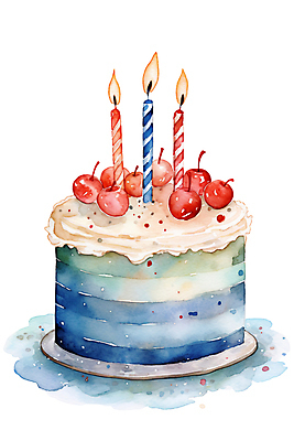 PSD 음식 일러스트 촛불 디저트 수채화 사람없음 케이크 체리 작음 생일케이크 국내일러스트 과일 초 크기 파일형식