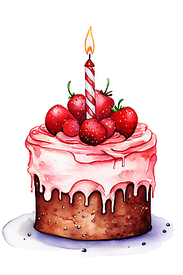 PSD 음식 분홍색 일러스트 촛불 딸기 디저트 수채화 사람없음 케이크 작음 생일케이크 국내일러스트 컬러 과일 초 크기 파일형식