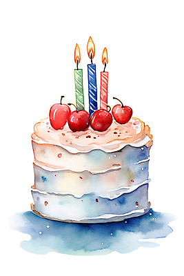 PSD 음식 일러스트 촛불 디저트 수채화 사람없음 케이크 체리 작음 생일케이크 국내일러스트 과일 초 크기 파일형식