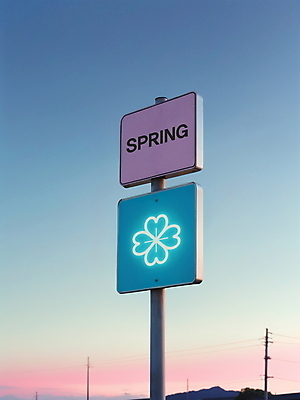 PSD 편집이미지 꽃 분홍색 하늘색 하늘 사람없음 봄 표지판 디지털합성 사인 네온 네온아트 편집소스 미니멀 이미지편집 식물 계절 컬러 알림판 파란색 파일형식