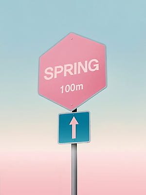 PSD 편집이미지 화살표 분홍색 하늘색 하늘 사람없음 봄 표지판 디지털합성 사인 편집소스 미니멀 이미지편집 계절 컬러 알림판 파란색 파일형식