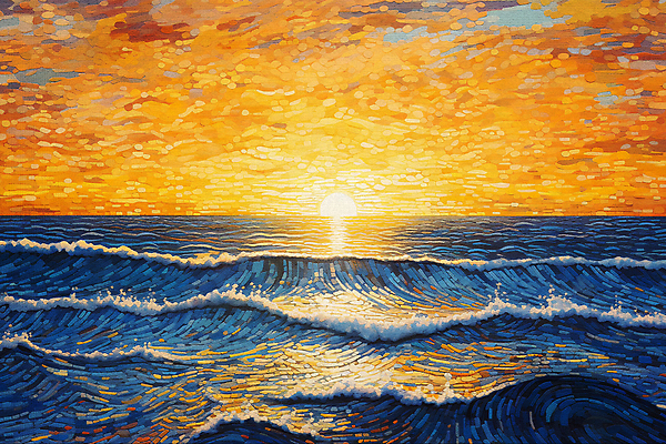 JPG 파도 바다 백그라운드 일러스트 해변 사람없음 태양 일출 일몰 점묘화 국내일러스트 AI일러스트 AI콘텐츠 자연요소 미술 노을 파일형식